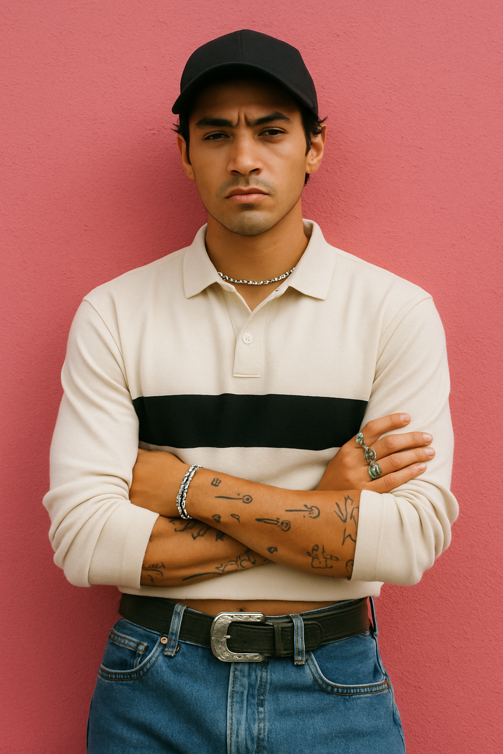 FB on pink wall